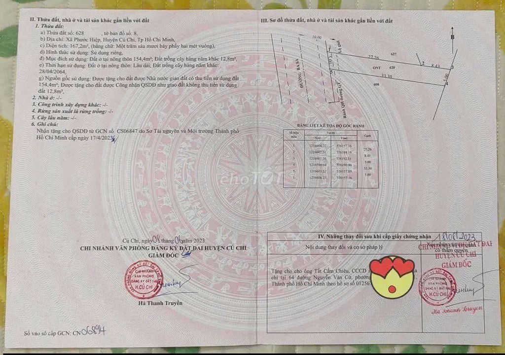 CẦN BÁN ĐẤT ĐẸP - MẶT TIỀN BA SA, CỦ CHI