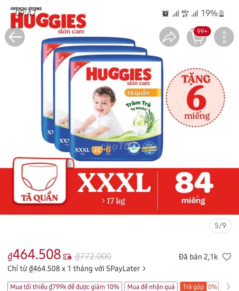 Tã Quần Huggies XXXL (28 miếng), mới 100%