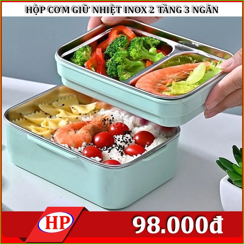 Hộp cơm giữ nhiệt Inox 2 tầng 3 ngăn. Mua bán Dụng cụ nhà bếp tại Quận Ninh Kiều Cần Thơ được đăng bởi PHƯỚC HIỆP hình 1