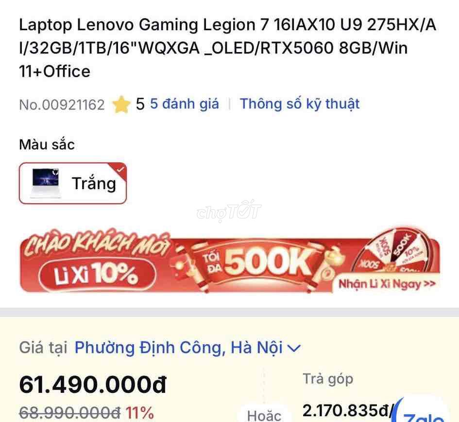 Lenovo Legion 7 16IAX10 16 inch 32GB/1TB. Mua bán Laptop tại Quận Hoàng Mai Hà Nội được đăng bởi Đình Ngọc hình 1