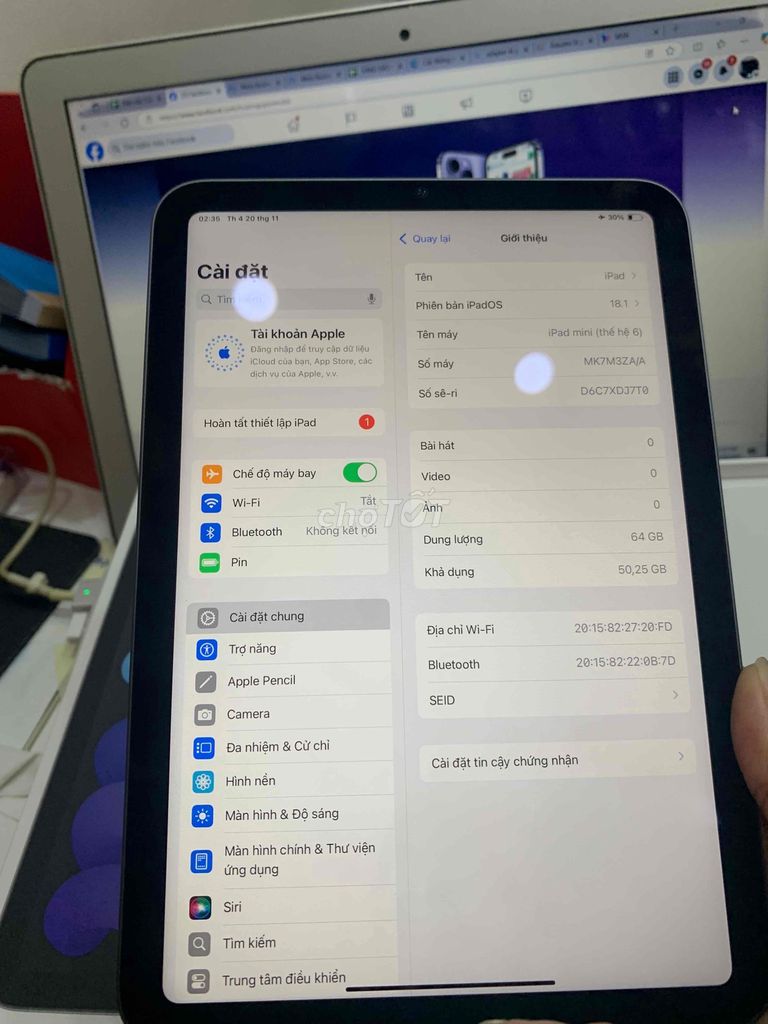 iPad mini 6 64g wifi mới active 1 tuần full box