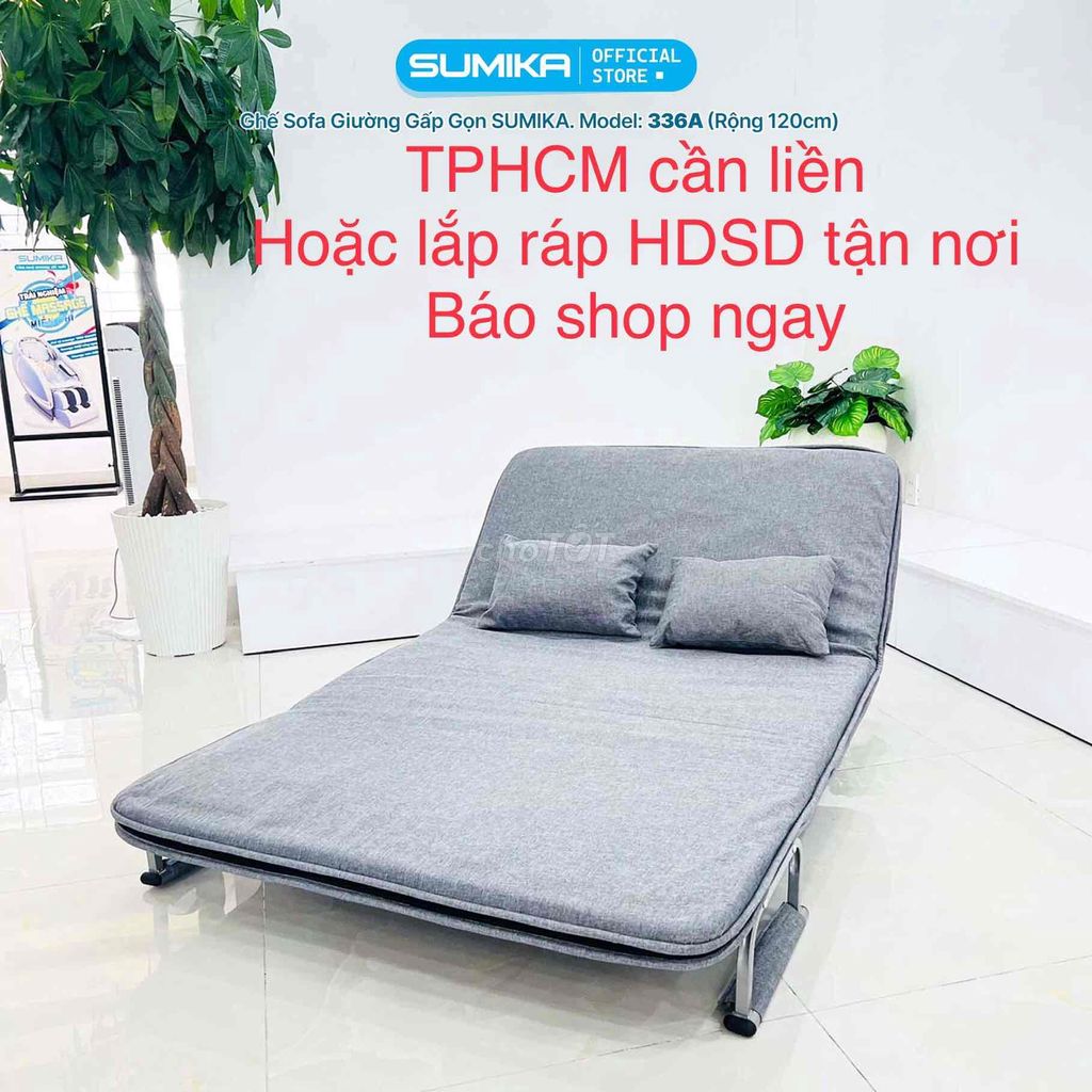 giường xếp gấp gọn thành ghế màu xám