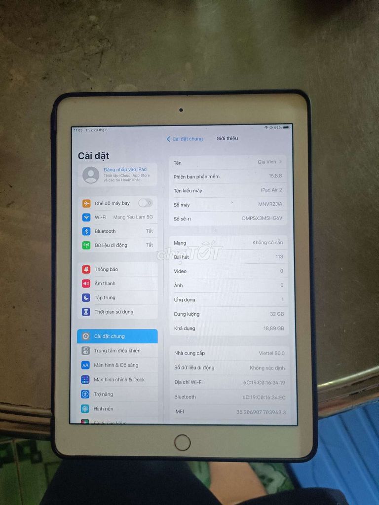 Apple iPad Air 2 32GB Vàng gold Có SIM Vân tay. Mua bán Máy tính bảng tại Huyện Xuân Lộc Đồng Nai được đăng bởi Gia Vinh hình 1