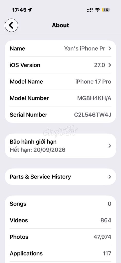 Apple iPhone 17 Pro 256GB Cam Quốc tế. Mua bán Điện thoại tại Thành phố Bắc Ninh Bắc Ninh được đăng bởi Indochina Bắc Ninh hình 1