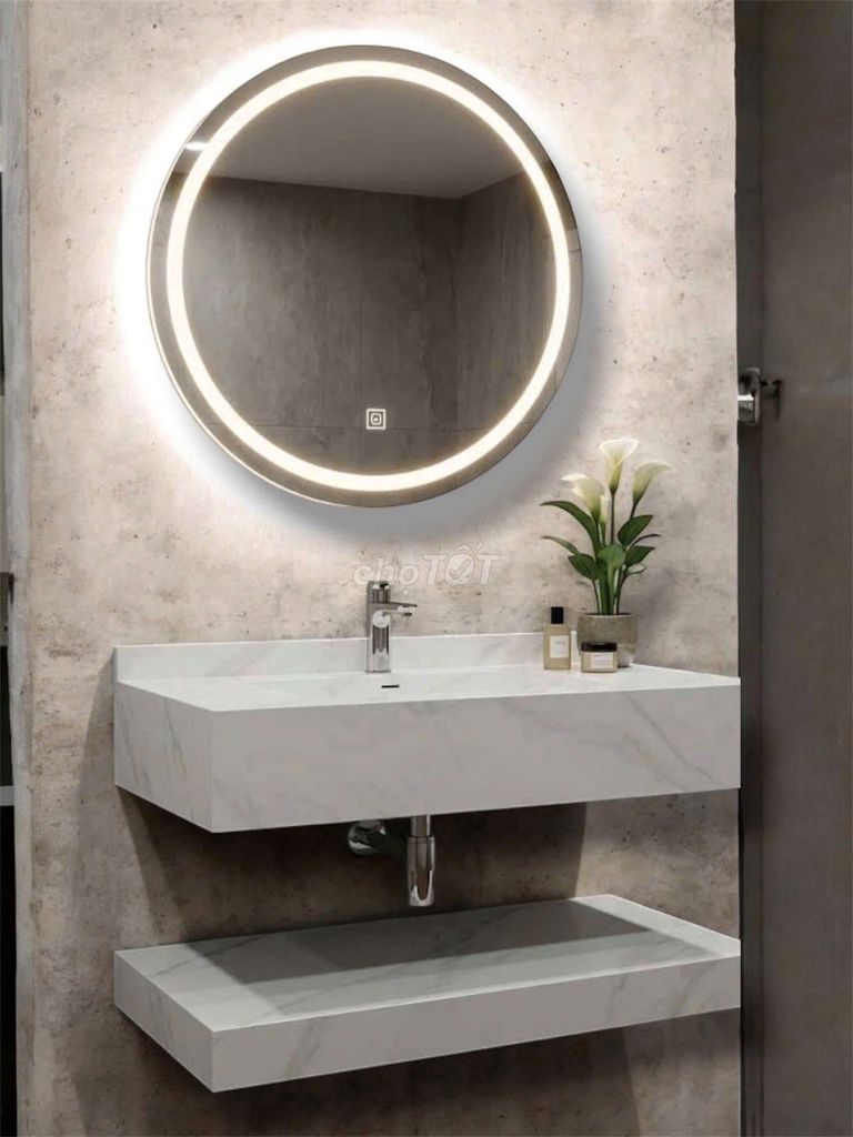 Bộ bàn đá lavabo Trắng 2 tầng Gương LED. Mua bán Thiết bị vệ sinh, nhà tắm tại Quận Liên Chiểu Đà Nẵng được đăng bởi BINHMINH HOUSE hình 1