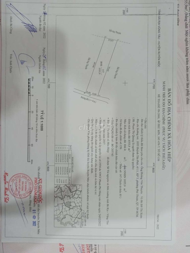 Bán đất Xã Hoà Hiệp Huyện Xuyên Mộc