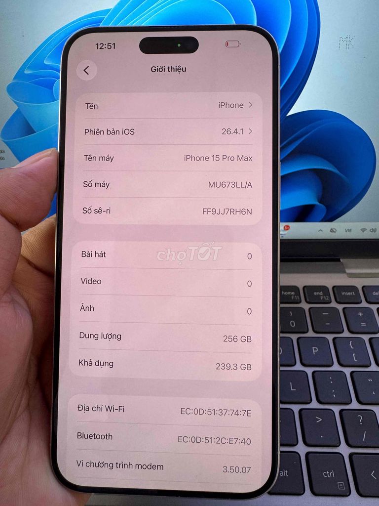 iPhone 15 Pro Max 256GB Trắng Quốc tế. Mua bán Điện thoại tại Quận 6 Tp Hồ Chí Minh được đăng bởi QUỐC THIÊN BÁN GÓP 0 ĐỒNG  hình 1