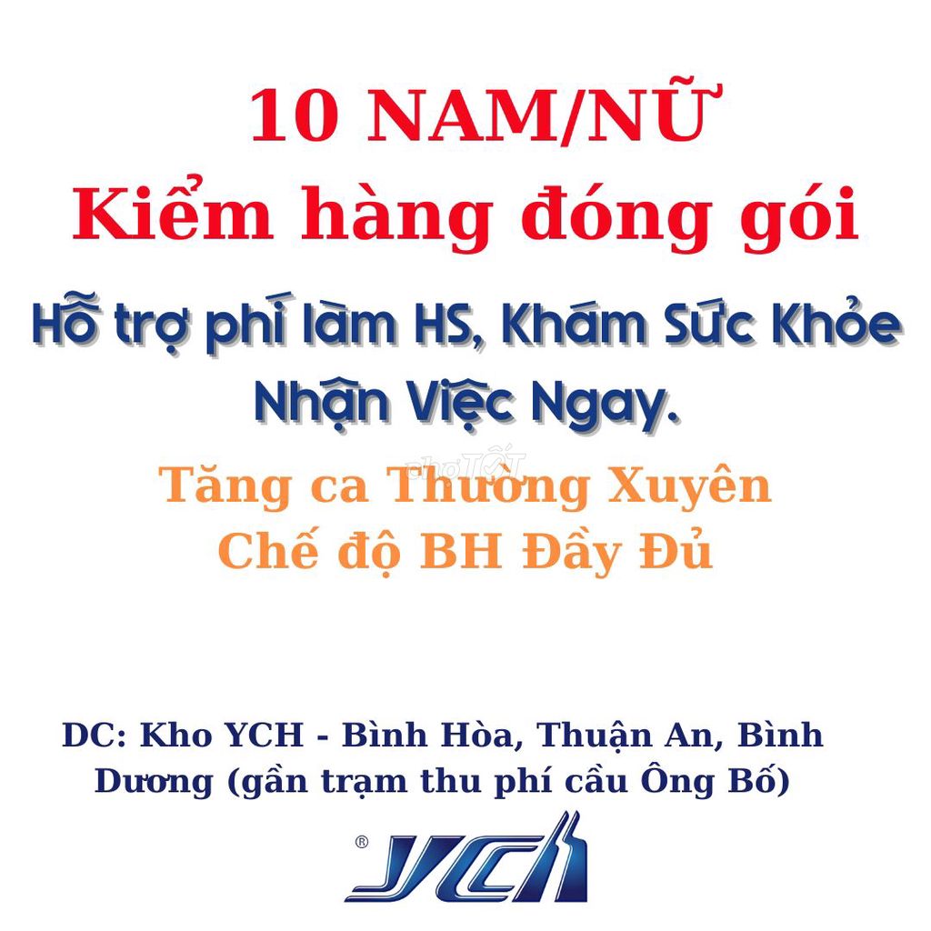 [Bình Hòa] 10 Nhân Viên Kho Đóng Gói, Kiểm Hàng