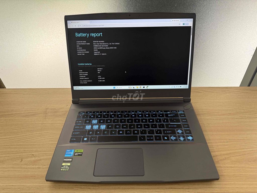MSI Gaming Thin 15 B12UC i5 16GB/512GB RTX 3050. Mua bán Laptop tại Thành phố Thủ Đức Tp Hồ Chí Minh được đăng bởi Nguyễn Hoàng Trung hình 1