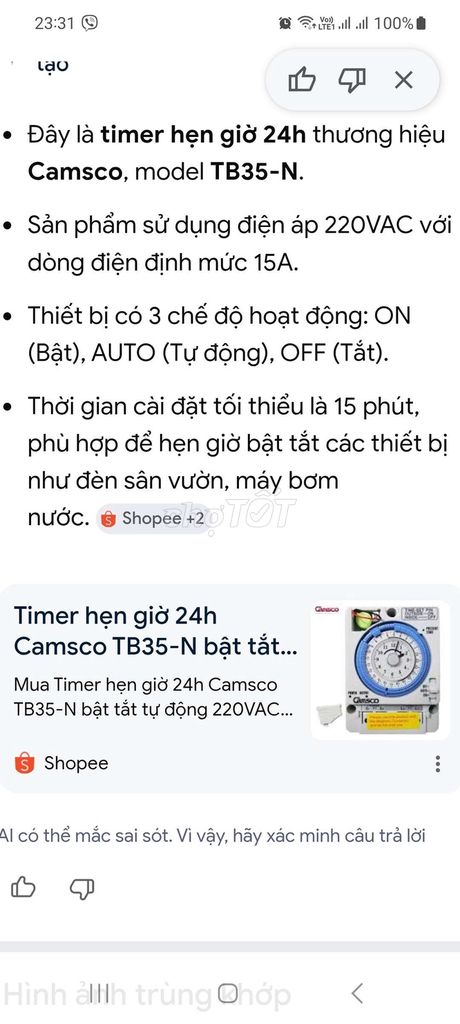 Bộ hẹn giờ Camsco TB35-N. Mua bán Nội thất, đồ gia dụng khác tại Thành phố Bến Tre Bến Tre được đăng bởi Trần Quang Quy hình 1