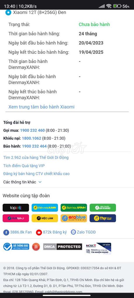 Xiaomi 12T máy chính hảng như mới còn BH TGDD