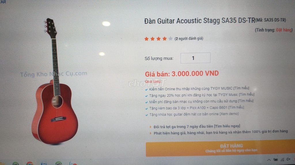 Đàn Guitar Acoustic Stagg SA35 DSTR màu đỏ.