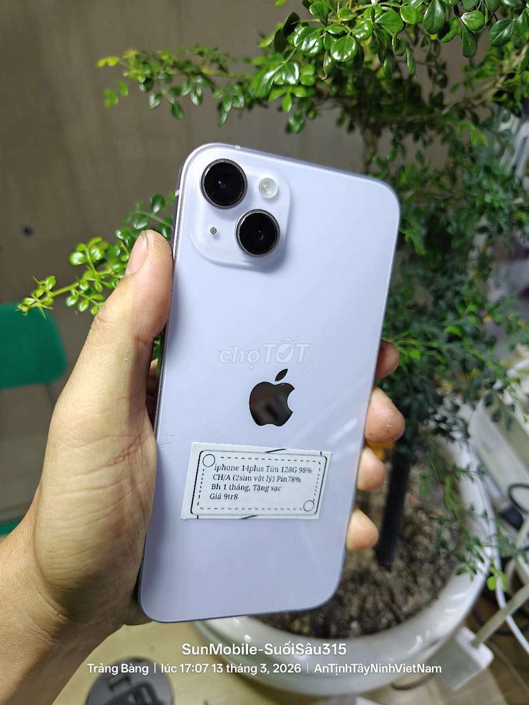 iPhone 14 Plus 128G Pin78% CH/A 2sim vật lý zjn áp. Mua bán Điện thoại tại Huyện Trảng Bàng Tây Ninh được đăng bởi Sun Mobile Shop Điện Thoại Trảng Bàng Tây Ninh 01 hình 1