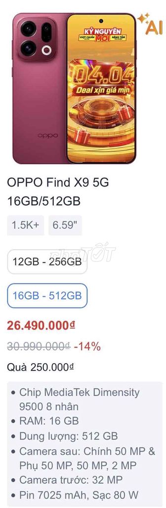 Oppo Find X9 512GB Đen. Mua bán Điện thoại tại Huyện Đức Hòa Long An được đăng bởi Huỳnh Nam hình 1