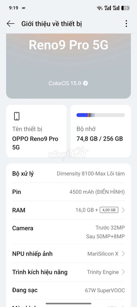 OPPO Reno9 Pro 5G 256GB. Mua bán Điện thoại tại Thị xã Tân Uyên Bình Dương được đăng bởi Tên chưa cung cấp hình 1