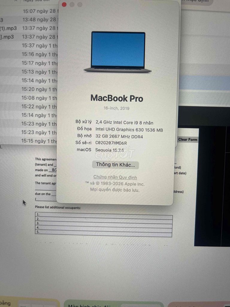 Apple MacBook Pro i9 16in 32GB Xám 2019. Mua bán Laptop tại Quận Hải Châu Đà Nẵng được đăng bởi phan tuan hình 1