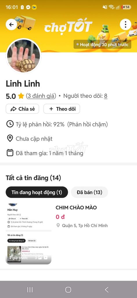 giao chim không đúng mô tả. Mua bán Chim tại Thành phố Thuận An Bình Dương được đăng bởi Hân Huy hình 1