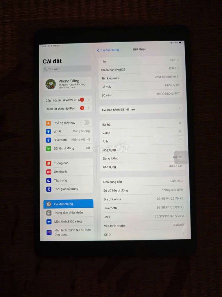 Ipad air 3 người dùng cần bán. Mua bán Máy tính bảng tại Quận Hà Đông Hà Nội được đăng bởi VietAnh hình 1