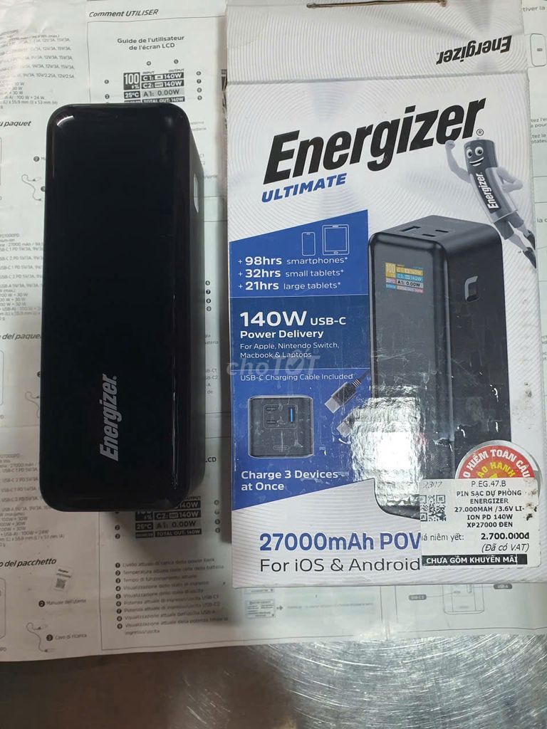 Sạc dự phòng Energizer 27000mAh. Mua bán Phụ kiện (Màn hình, Chuột...) tại Thành phố Thủ Đức Tp Hồ Chí Minh được đăng bởi Trung Duc hình 1