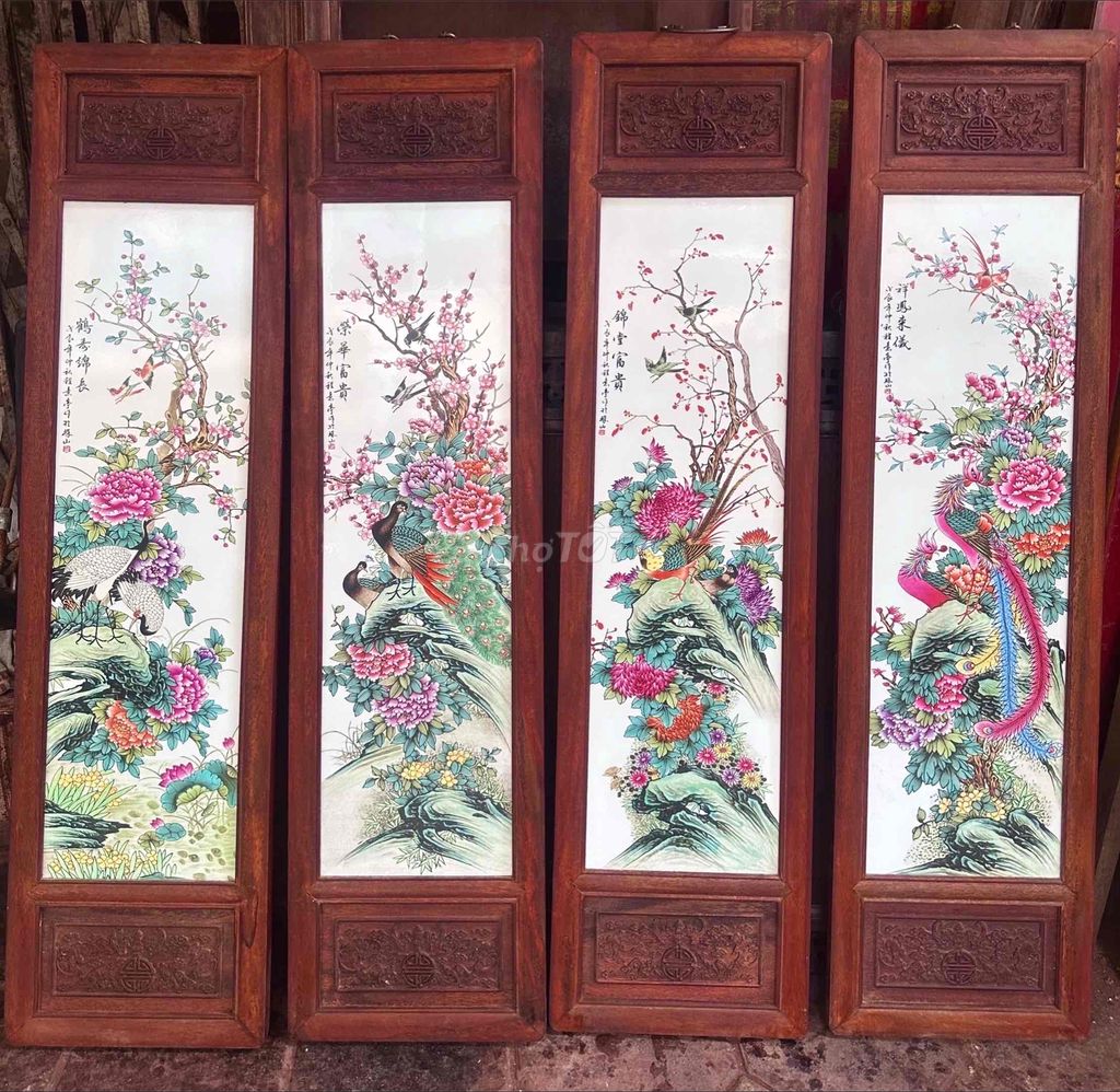 tranh chim hoa màu sắc tươi mới kt 28x110cm