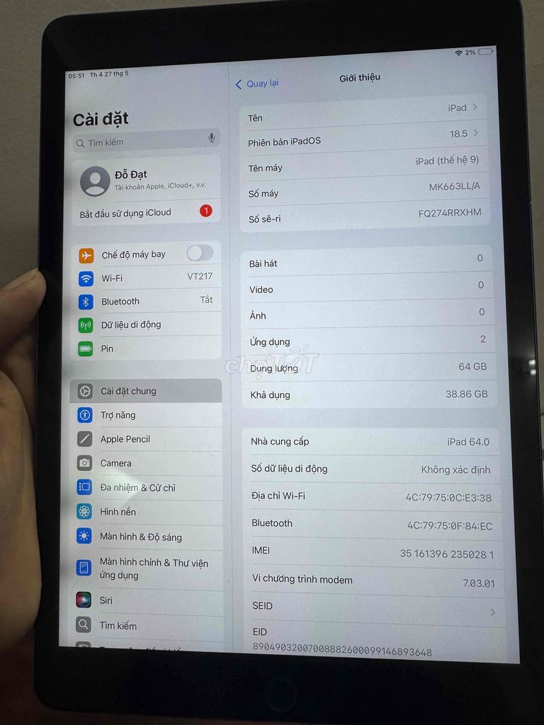 Apple iPad Gen 9 64GB 4G Xám. Mua bán Máy tính bảng tại Quận Thanh Xuân Hà Nội được đăng bởi Hoàng Duy hình 1