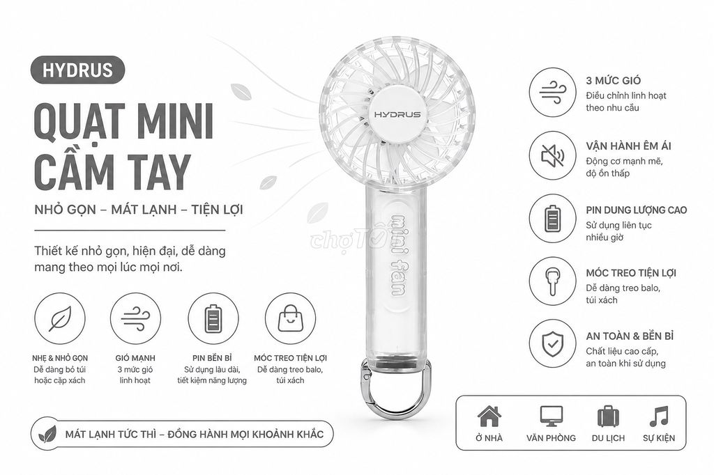 Quạt cầm tay Hydrus Trắng. Mua bán Quạt tại Thị xã Bến Cát Bình Dương được đăng bởi Thành Long Phát hình 1