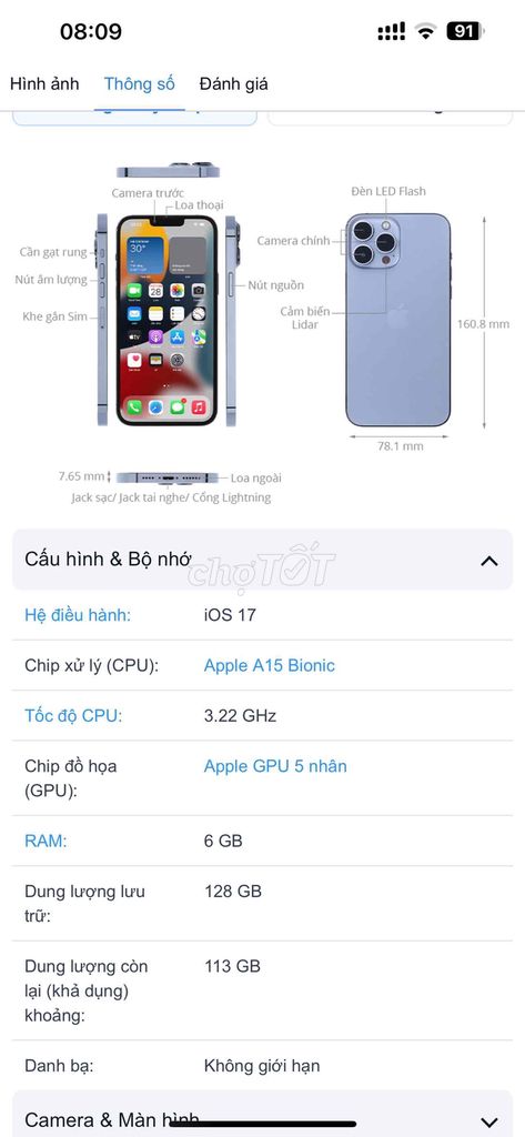 iPhone 13 Pro Max 128GB Vàng Quốc tế mua TGDĐ