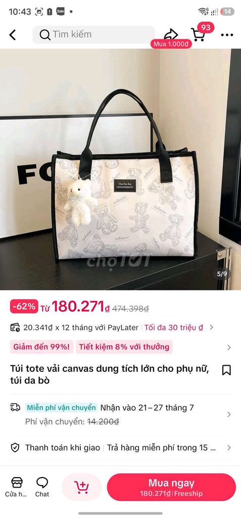 Túi tote Nữ Vải canvas Trắng, Đen. Mua bán Túi xách tại Quận Hà Đông Hà Nội được đăng bởi Tran Linh hình 1