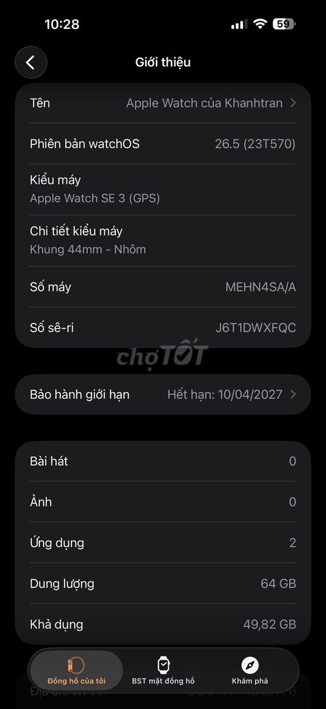 SE(gen 3)size 44mm như mới fullbox còn bh t4.2027. Mua bán Thiết bị đeo thông minh tại Quận Tân Phú Tp Hồ Chí Minh được đăng bởi Johntran hình 1