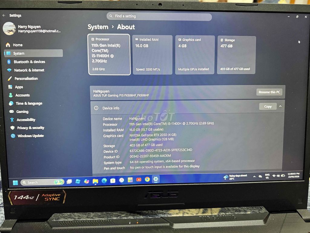 ASUS TUF Gaming F15 FX506HF i5-11400H 16GB/512GB. Mua bán Laptop tại Quận 10 Tp Hồ Chí Minh được đăng bởi Cảnh Huỳnh Hair hình 1