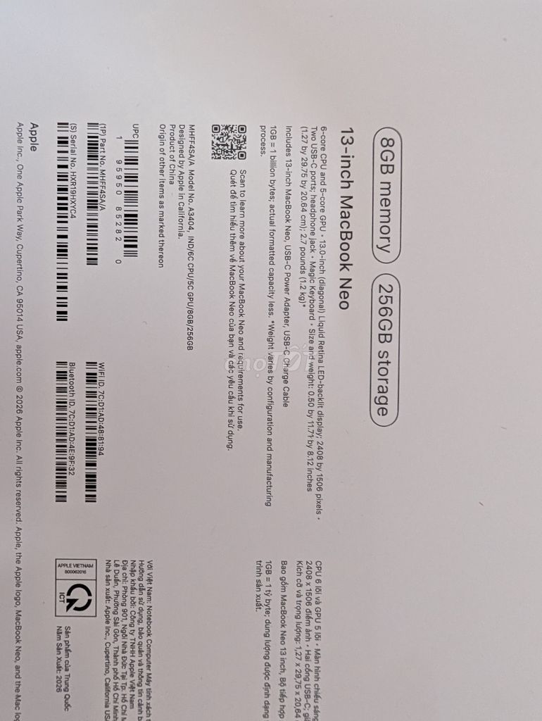 Apple MacBook Neo 8GB/256GB Xanh mới 100% còn seal. Mua bán Laptop tại Quận Gò Vấp Tp Hồ Chí Minh được đăng bởi Đặng Võ Anh Thái hình 1