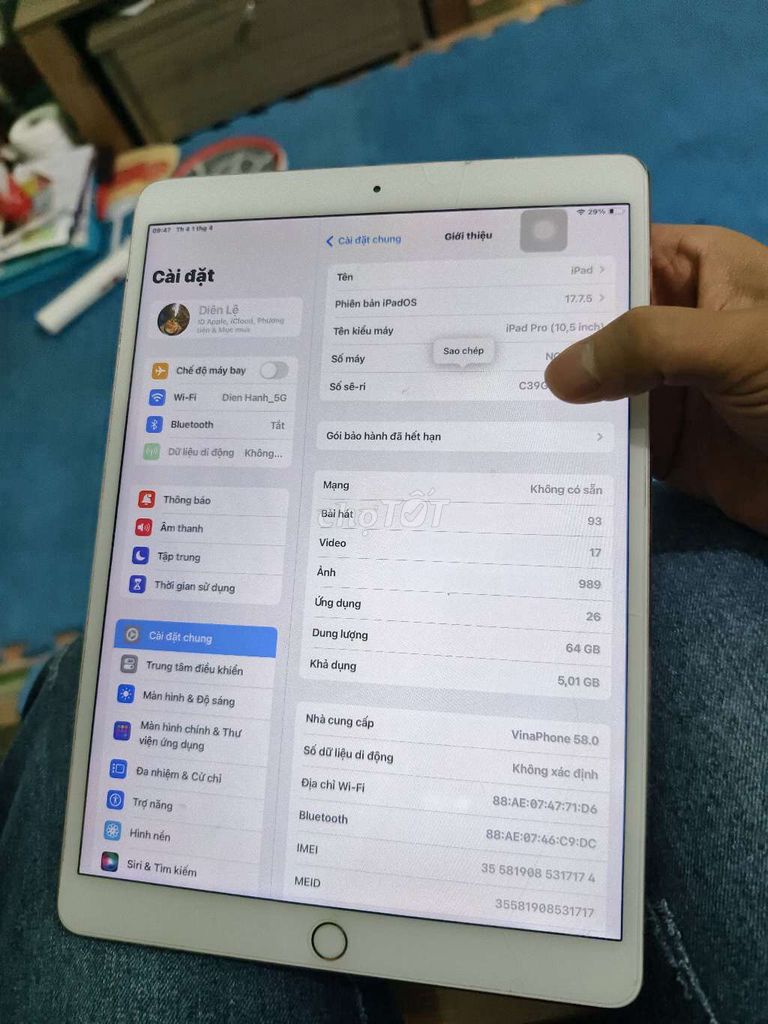 Apple iPad Pro 10.5 inch 64GB 4G lap sim. Mua bán Máy tính bảng tại Huyện Quế Võ Bắc Ninh được đăng bởi lệ hình 1