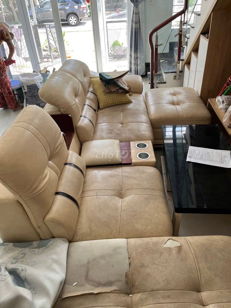 Ghế sofa da chữ L màu kem. Mua bán Bàn ghế tại Huyện Đức Hòa Long An được đăng bởi khải nguyễn hình 1