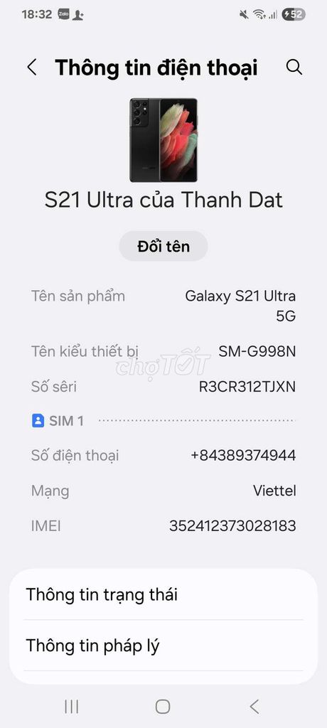 Samsung Galaxy S21 Ultra Đen 5G, 12/256. Mua bán Điện thoại tại Quận Cầu Giấy Hà Nội được đăng bởi Phil Nguyen hình 1