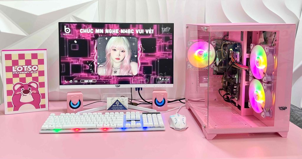 Bộ PC Bể Cá Trắng Hồng Màn 22” New Chơi Au CF LOL