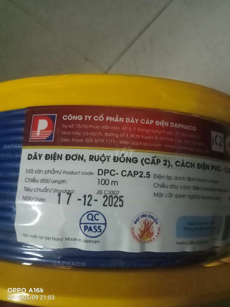 Dây điện Daphaco DPC-CAP2.5. Mua bán Nội thất, đồ gia dụng khác tại Huyện Bình Chánh Tp Hồ Chí Minh được đăng bởi Dzoro hình 1