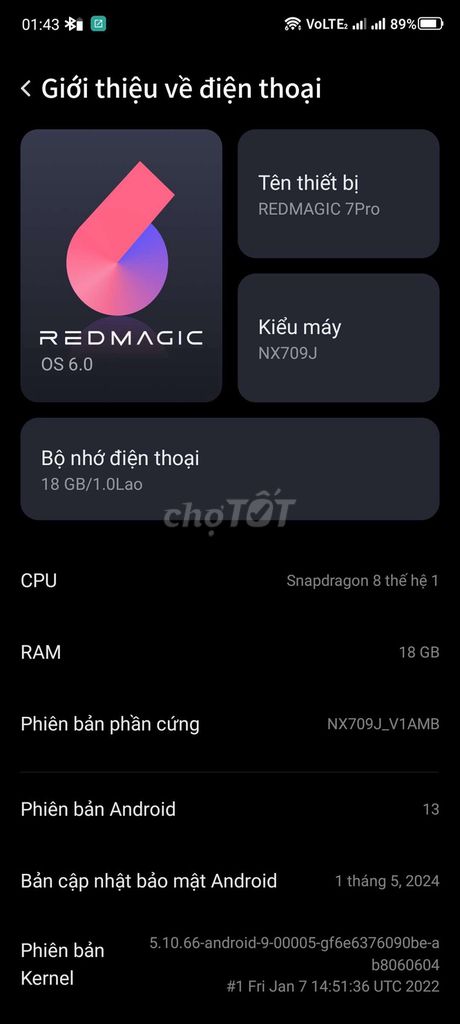 RedMagic 7 Pro 1TB Đã qua sử dụng. Mua bán Điện thoại tại Quận Long Biên Hà Nội được đăng bởi Minh tú Lê hình 1
