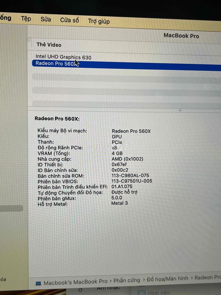 Bán macbook pro- 2019 15.4 ing/I9/16Gb/512 có hộp