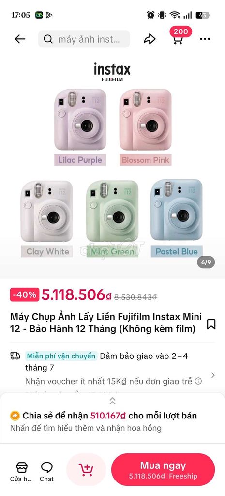 Máy chụp ảnh lấy liền. Mua bán Máy ảnh, Máy quay tại Quận Bình Tân Tp Hồ Chí Minh được đăng bởi Trúc My hình 1