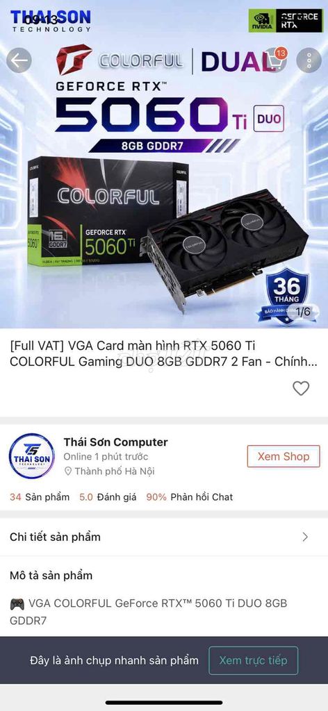 Card màn hình Colorful RTX 5060 Ti 8GB GDDR7 Mới. Mua bán Linh kiện (RAM, Card...) tại Quận Bắc Từ Liêm Hà Nội được đăng bởi nan hình 1