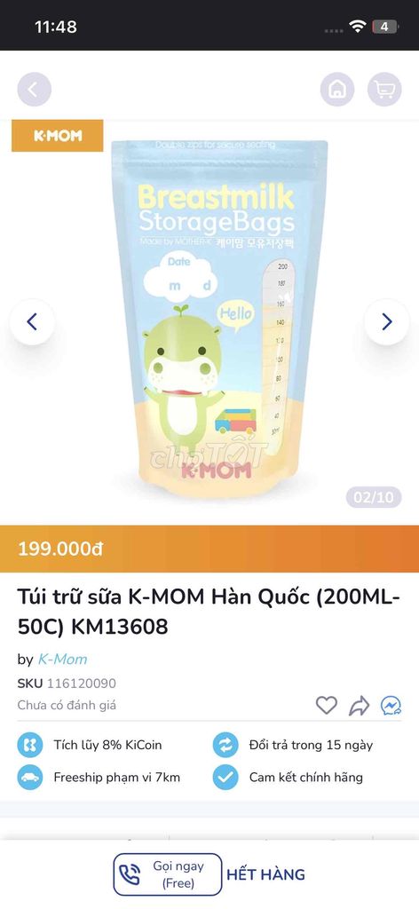 Túi trữ sữa Kmom 25 cái