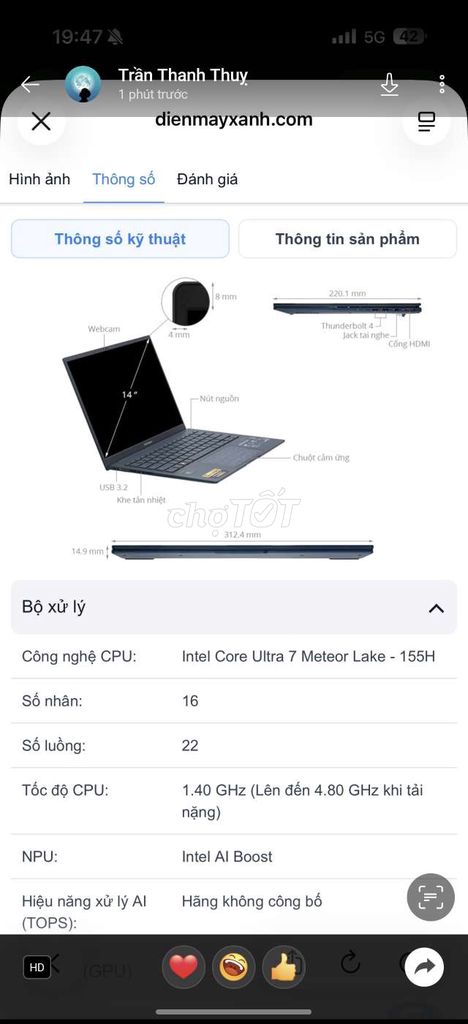 Asus UX3405MA Ultra 7 14 inch 32GB/1TB. Mua bán Laptop tại Thị xã Phú Mỹ Bà Rịa - Vũng Tàu được đăng bởi tinh yeu mau bac hình 1