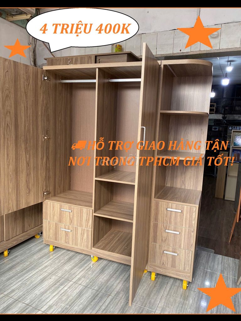 TỦ QUẦN ÁO VÁN NÂU GỖ CÓ BÁNH XE ( HÀNG SẴN ). Mua bán Tủ, kệ gia đình tại Quận Gò Vấp Tp Hồ Chí Minh được đăng bởi NỘI THẤT VĂN PHÒNG TỦ KỆ TRƯNG BÀY hình 1