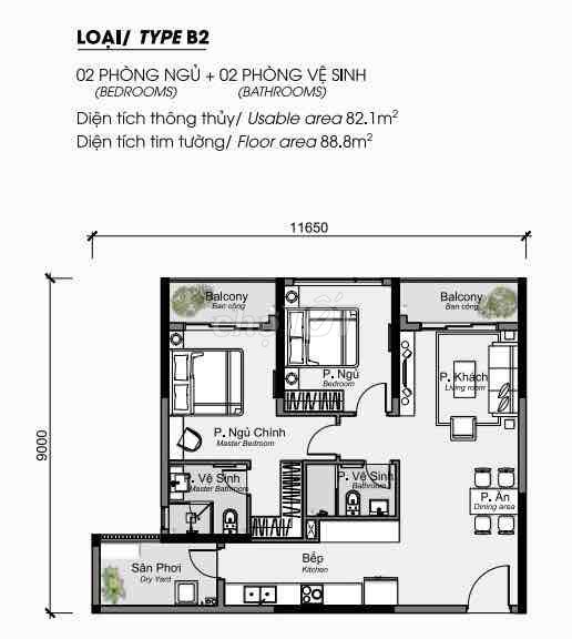 [THUÊ] Diamond Alnata Plus 2PN 2WC BANCON 88.8m² ✅ TẶNG Ô XE ÔTÔ