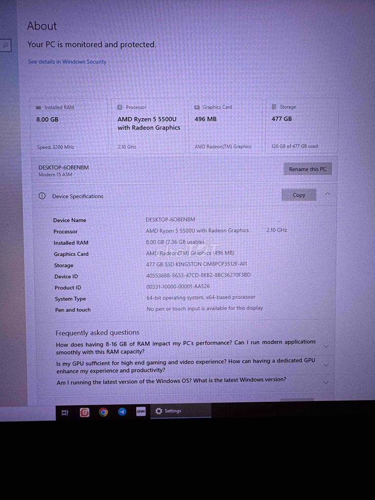 MSI Modern 15 Ryzen 5 5500U 8GB/512GB có  bớt mạnh. Mua bán Laptop tại Thành phố Dĩ An Bình Dương được đăng bởi VÕ ĐỨC TRỌNG hình 1