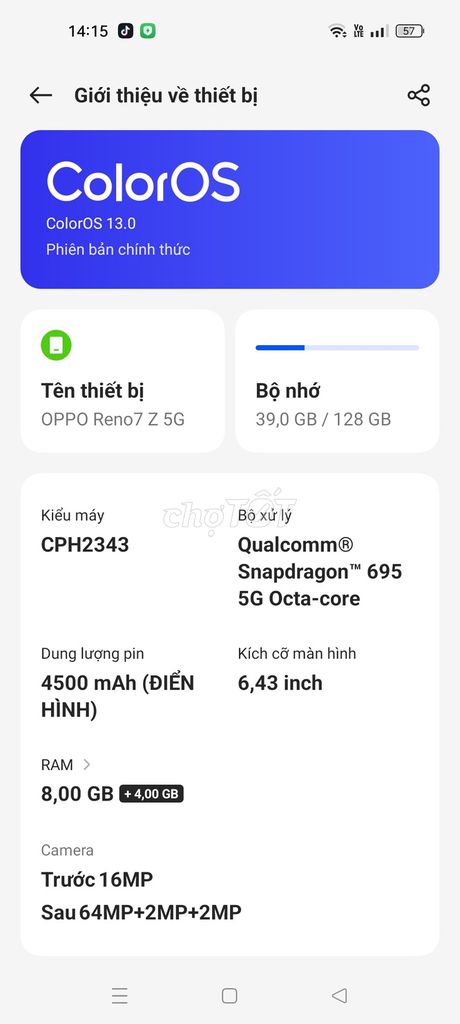 OPPO Reno7 Z 5G 128GB. Mua bán Điện thoại tại Huyện Bình Gia Lạng Sơn được đăng bởi Thuy Nong hình 1