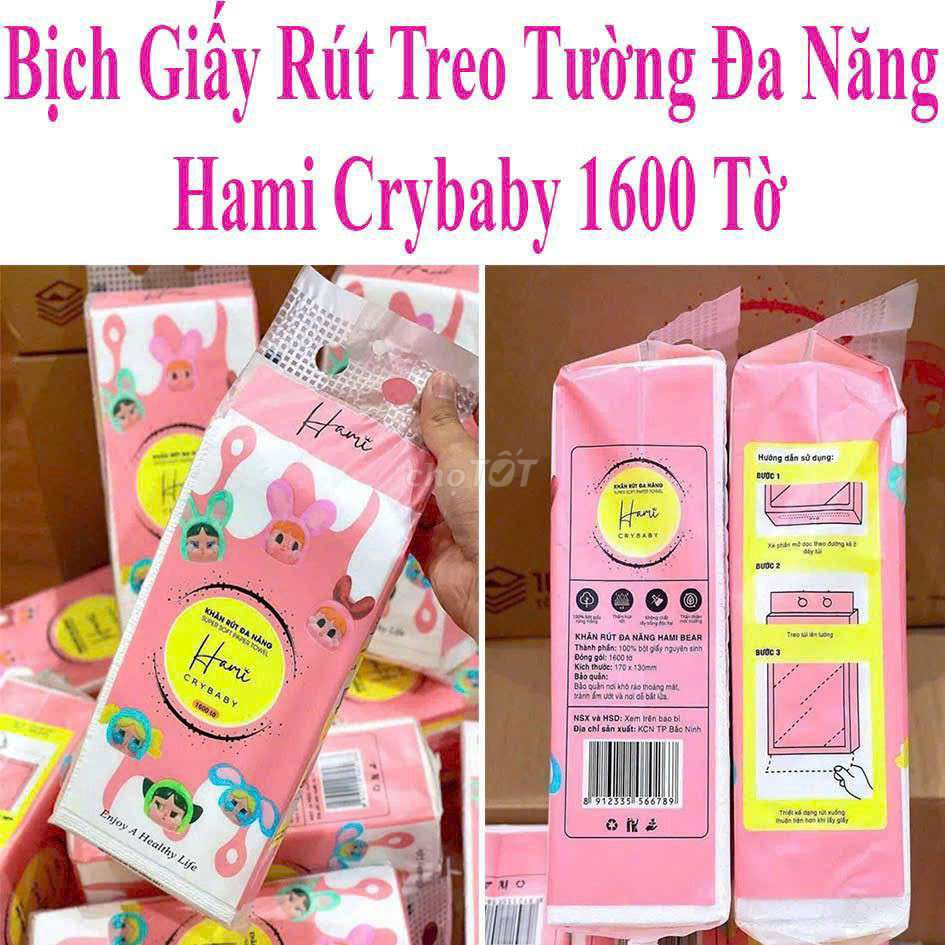 Bịch Giấy Rút Treo Tường Hami Crybaby Hồng 1600 Tờ