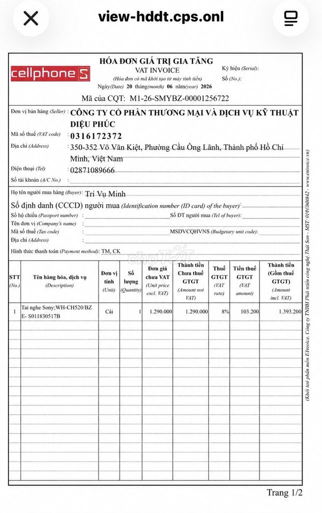 Tai nghe chụp tai Sony WH-CH520 Đen Mới 99%. Mua bán Tivi, Âm thanh tại Thành phố Vũng Tàu Bà Rịa - Vũng Tàu được đăng bởi Trí Vũ hình 1