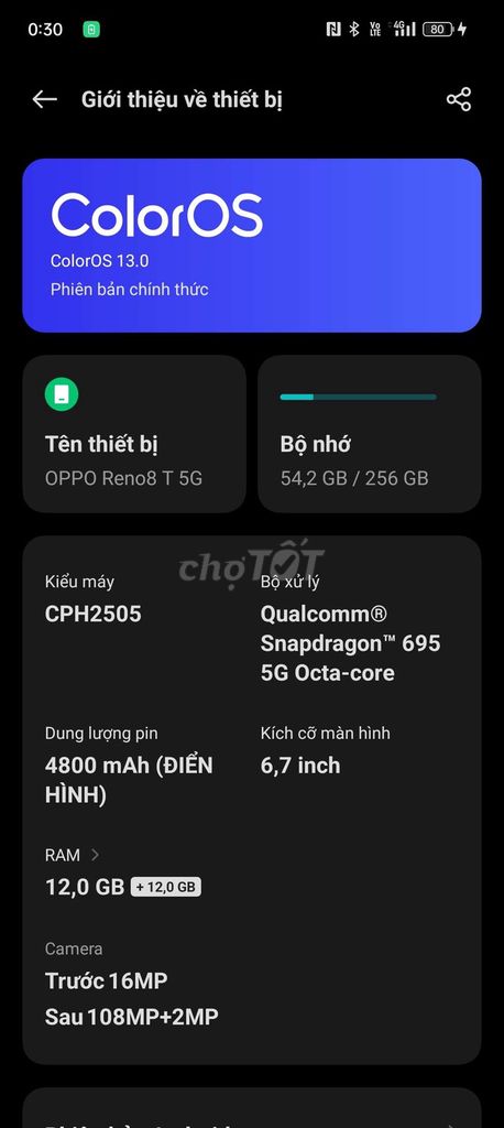 OPPO Reno 8T 5G 256GB Đã sử dụng. Mua bán Điện thoại tại Quận 7 Tp Hồ Chí Minh được đăng bởi Hải Triều hình 1