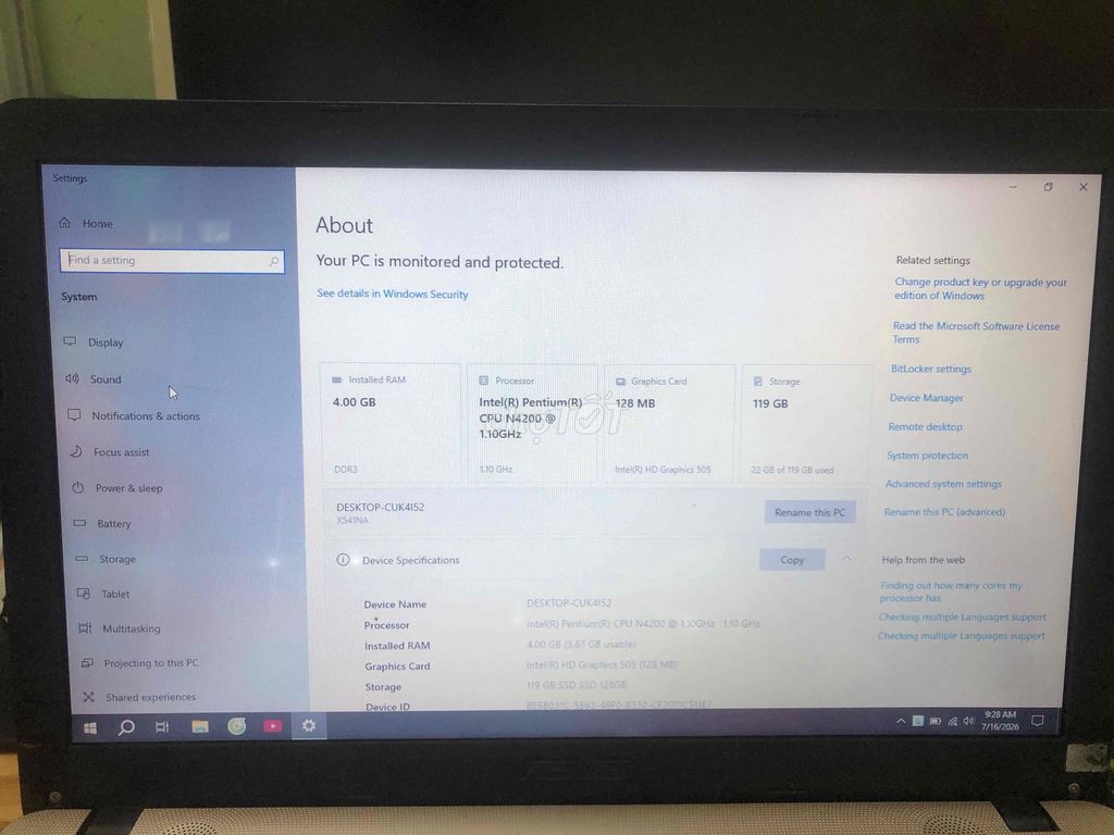 Assus N4200 ram4gb ssd128gb màn hình 15.6. Mua bán Laptop tại Thành phố Tây Ninh Tây Ninh được đăng bởi Cửa hàng vi tính Nhựt Thanh hình 1